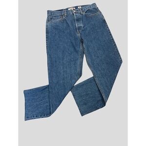 REDONE Originals High Rise Stove Pipe Cotton Button-Fly‎ Raw Hem Blue Jeans 30